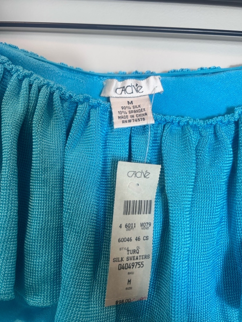 Cache Off-Shoulder Ruffle Silk Top in Turquoise - Picture 4 of 5